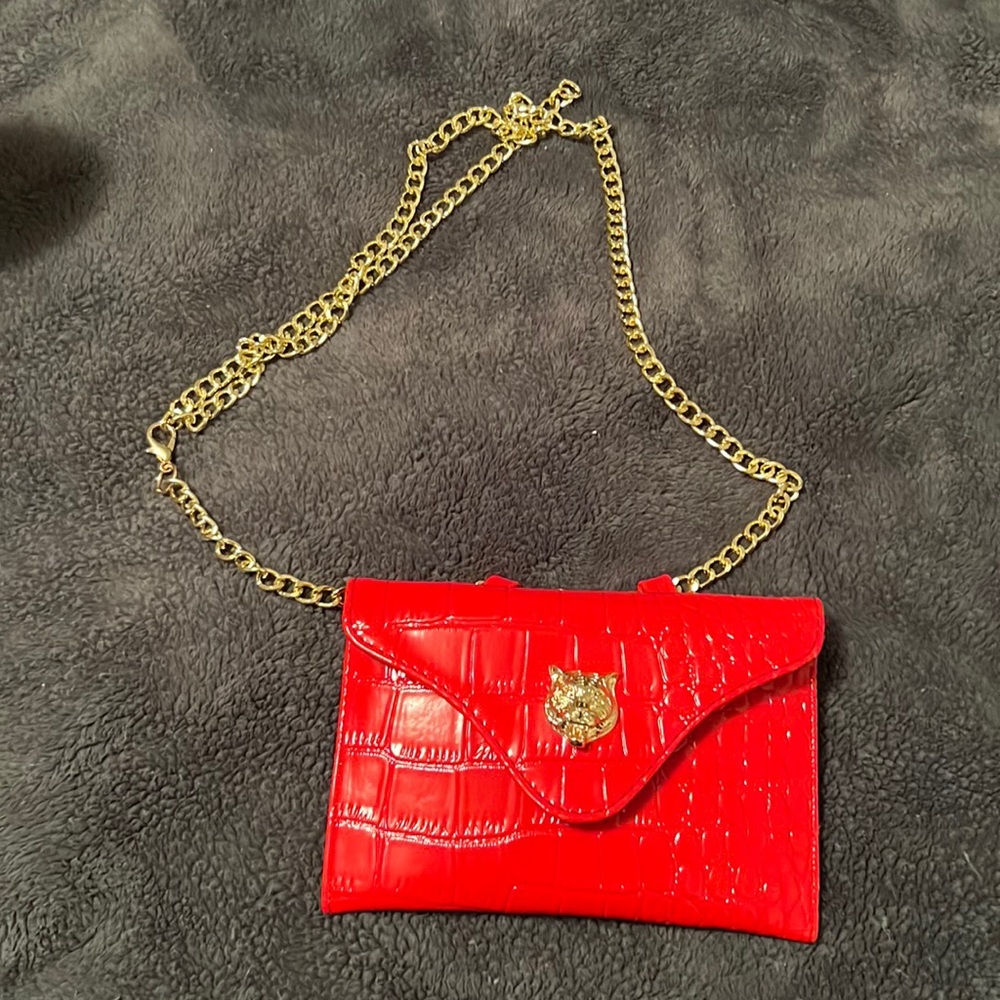 Red chain waist bag